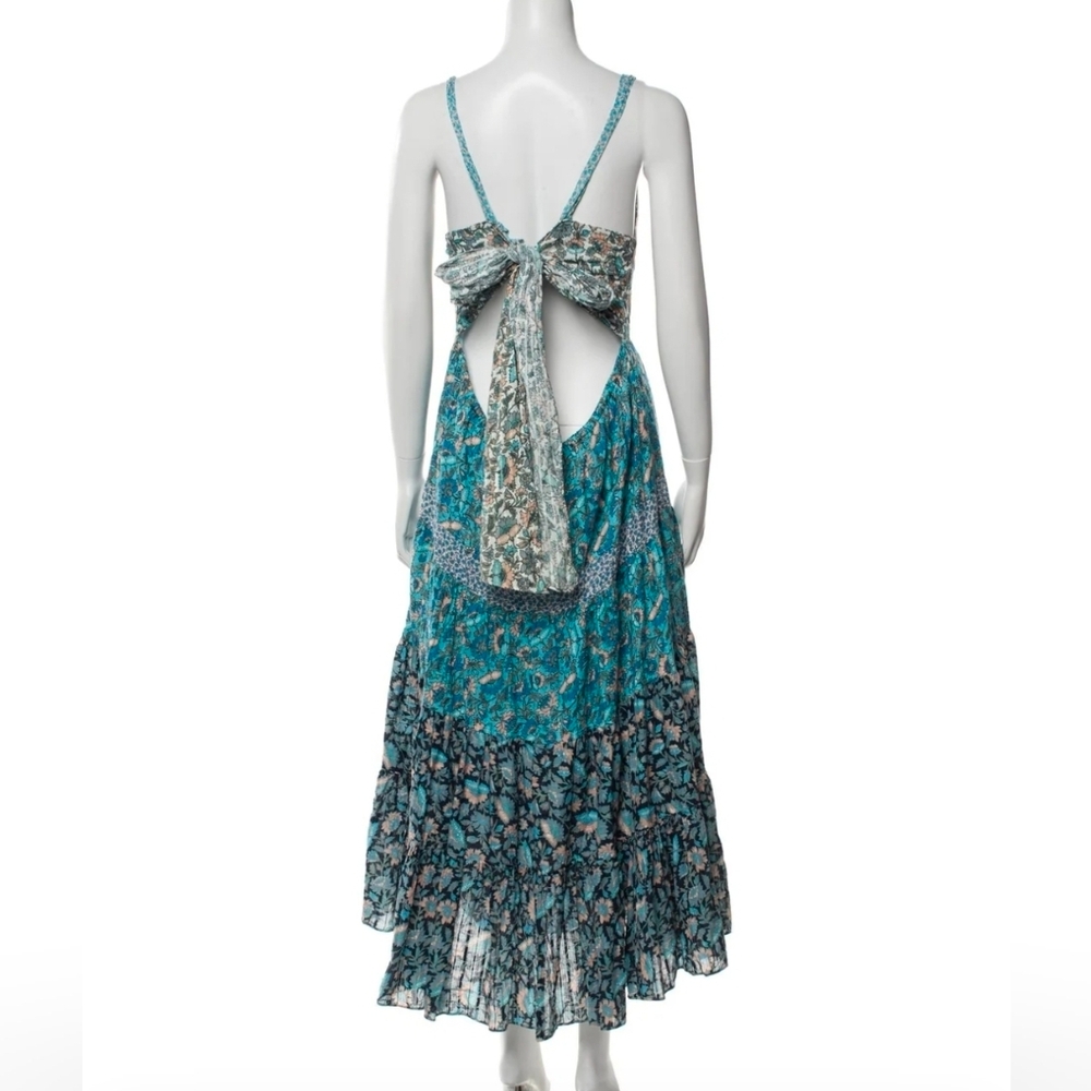 Rebecca Taylor La Vie Print Mix Floral Tie Back Boho Midi Dress In Blue Sz XL - Picture 7 of 12